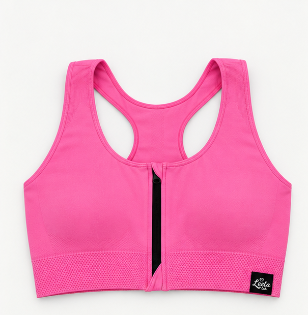 Bralette Sportiva Compressiva con Zip Frontale ad Alto Sostegno - Barbie Pink