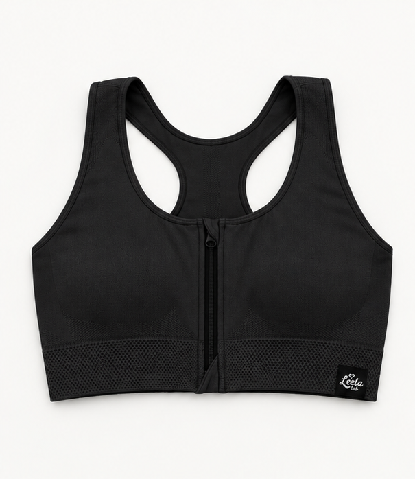 Bralette Sportiva Compressiva con Zip Frontale ad Alto Sostegno - Nero