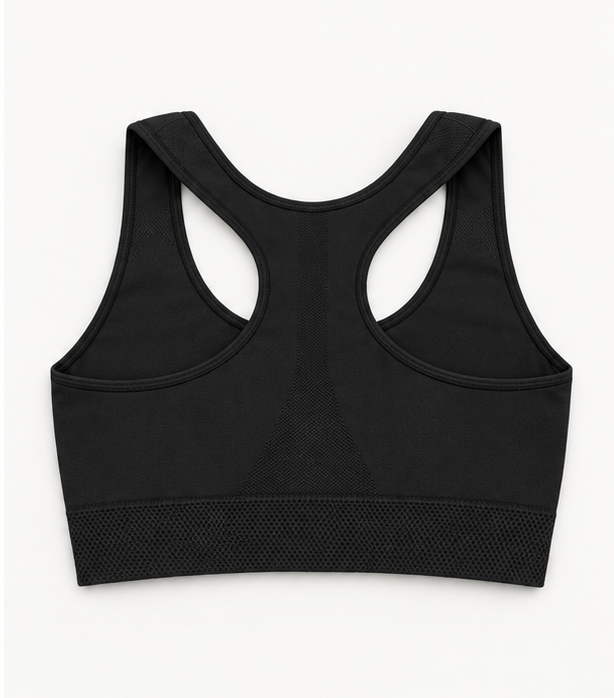 Bralette Sportiva Compressiva con Zip Frontale ad Alto Sostegno - Nero