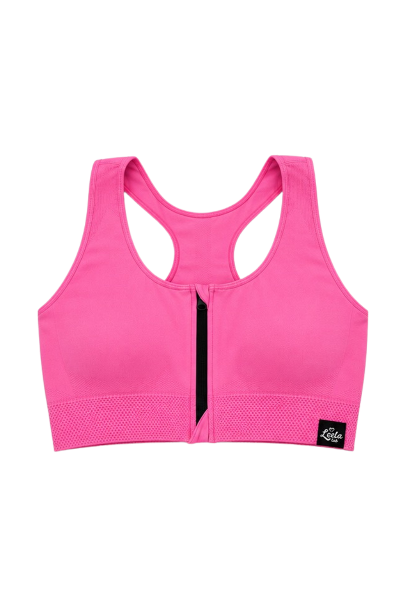 Bralette Sportiva Compressiva con Zip Frontale ad Alto Sostegno - Barbie Pink
