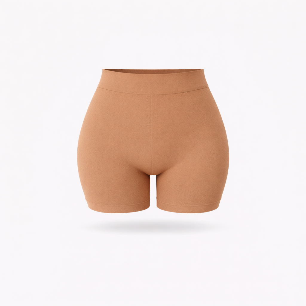 Shorts Vita Alta Cammello Curvy per Taglie Forti | Leela Lab