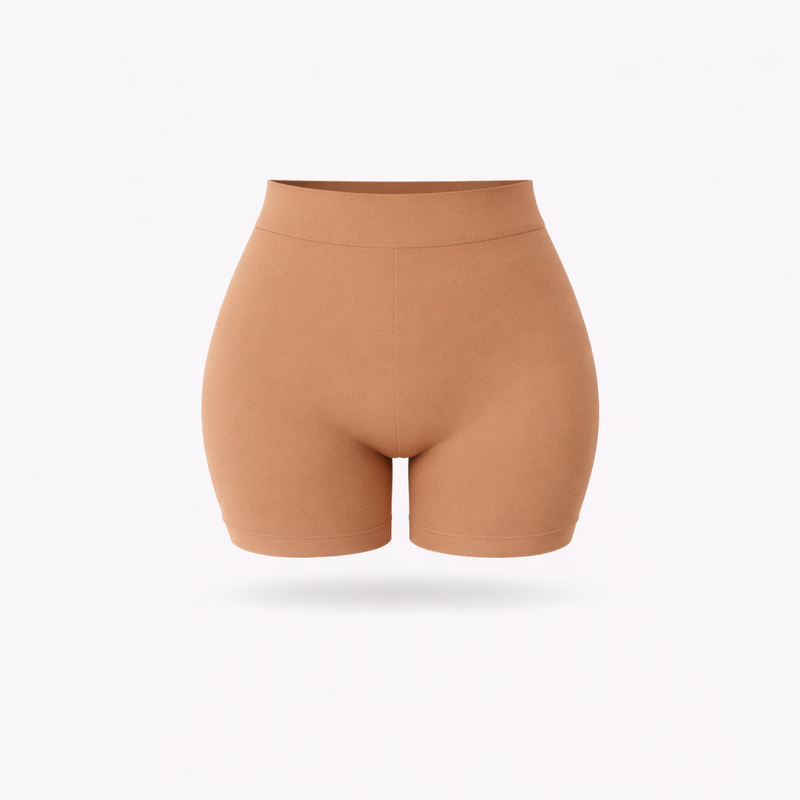 Shorts Vita Alta Cammello Curvy per Taglie Forti | Leela Lab