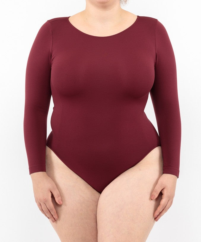 Body Curvy Manica Lunga Bordeaux Indossato Taglie Forti | Leela Lab