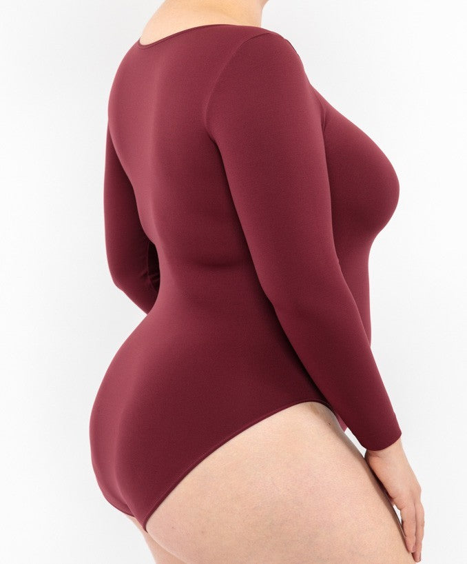 Dettaglio Body Manica Lunga Bordeaux Curvy Taglie Forti | Leela Lab