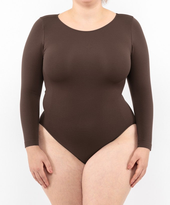 Body Curvy Manica Lunga Caffè Indossato Taglie Forti | Leela Lab