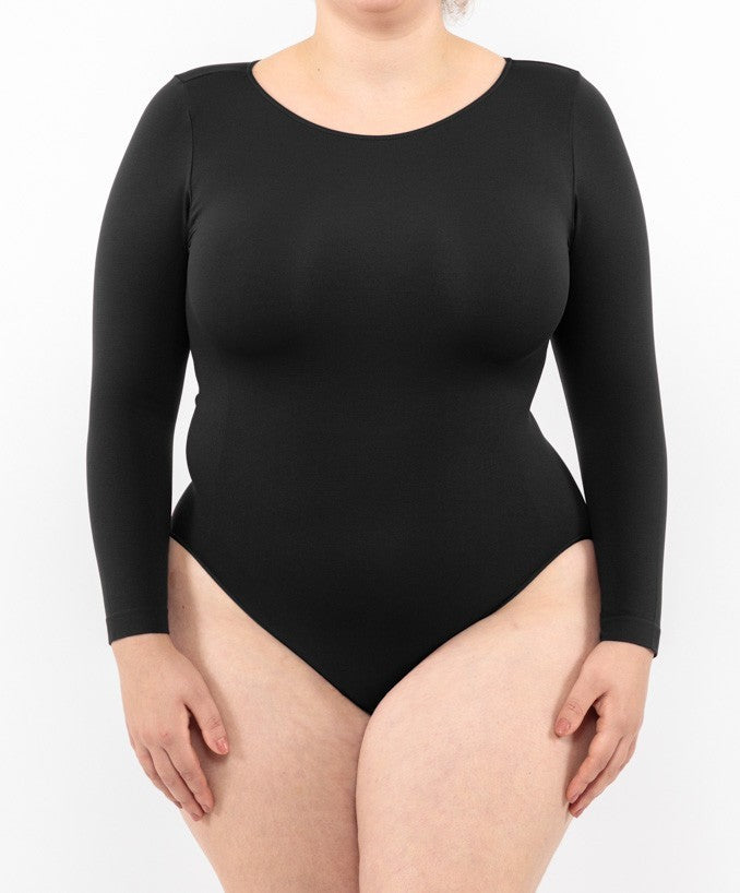 Body Curvy Manica Lunga Nero Indossato Taglie Forti | Leela Lab