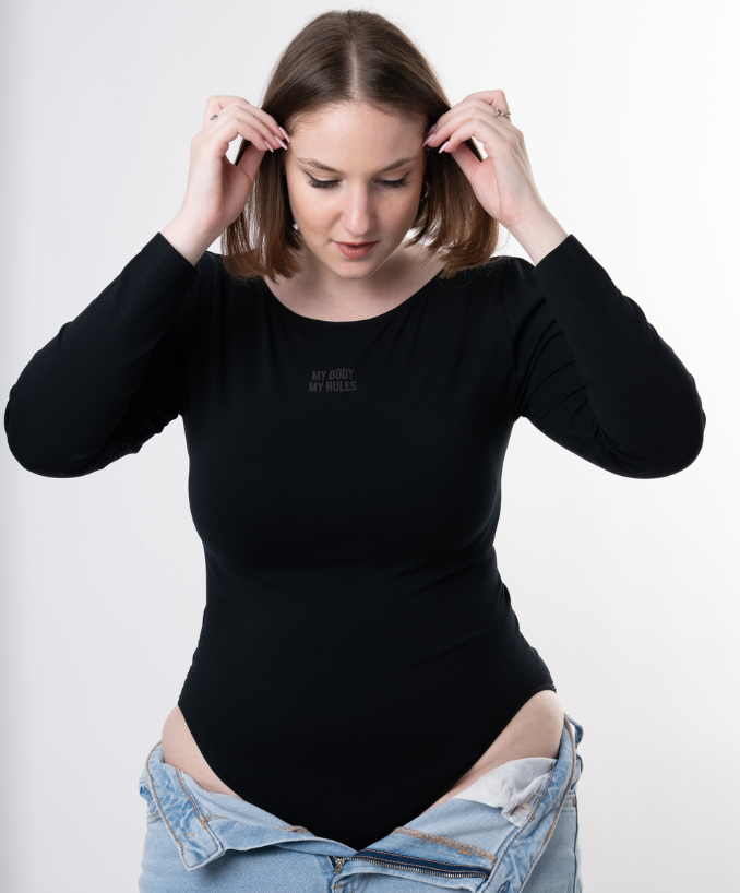 Body Seamless Manica Lunga My Body My Rules Nero Curvy per Taglie Forti Plus Size | Leela Lab