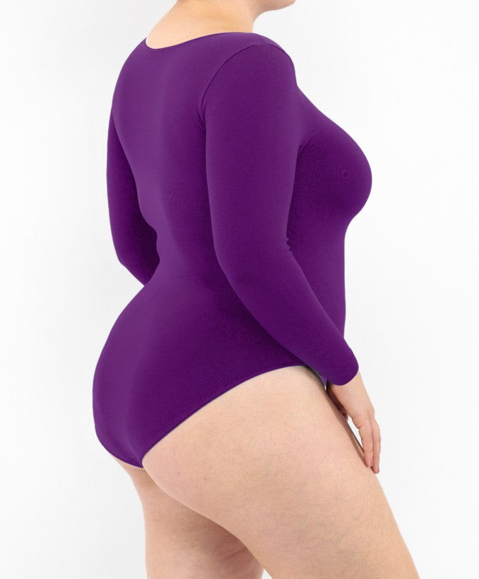 Dettaglio Body Manica Lunga Viola Curvy Taglie Forti | Leela Lab