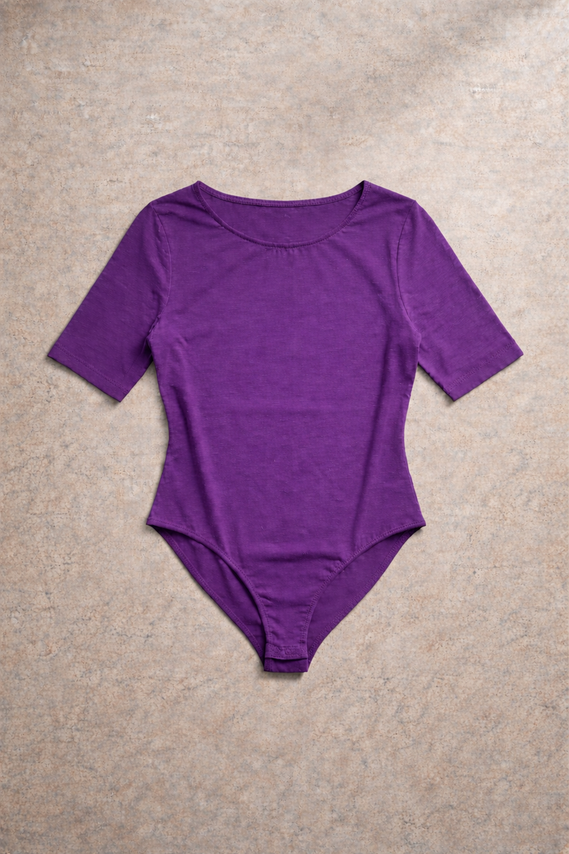 Body Manica Corta Viola Curvy per Taglie Forti | Leela Lab