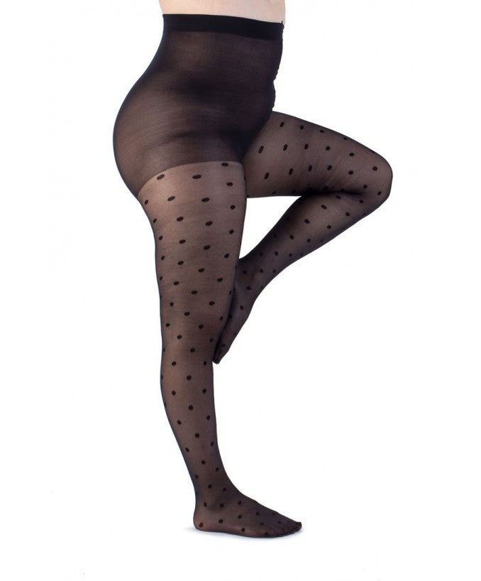 Dettaglio Collant Light con pois 30 Den Nero Curvy | Leela Lab