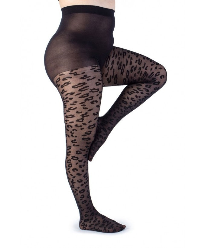 Dettaglio Collant Light Leopardato Collant Light 30 Den Nero Curvy | Leela Lab