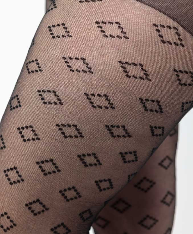 Collant Curvy 30 Den Rombi a Pois Nero Vista Posteriore Taglie Forti | Leela Lab