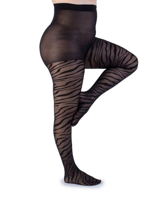Dettaglio Fantasia Zebrata Collant Light 30 Den Nero Curvy | Leela Lab