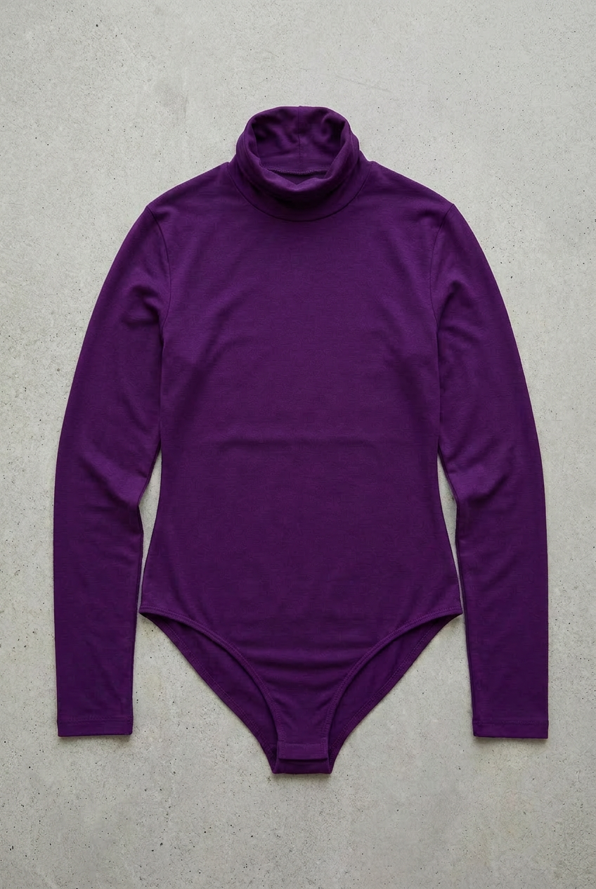 Body Manica Lunga Dolcevita Viola Curvy per Taglie Forti | Leela Lab