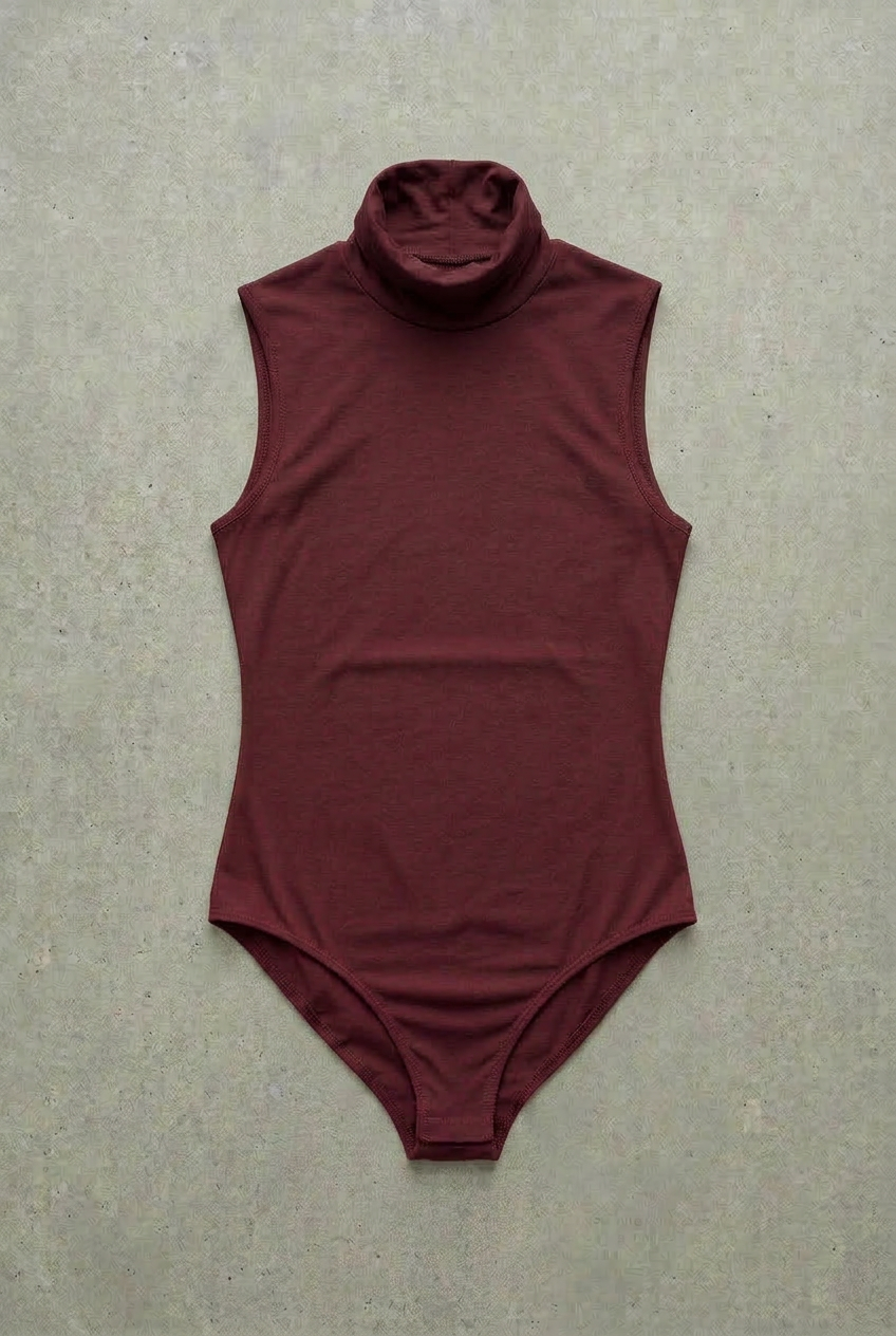 Body Dolcevita Senza Maniche Bordeaux Curvy per Taglie Forti | Leela Lab