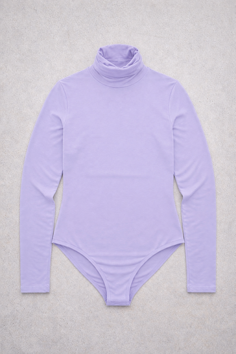 Body Manica Lunga Dolcevita Lilla Curvy per Taglie Forti | Leela Lab