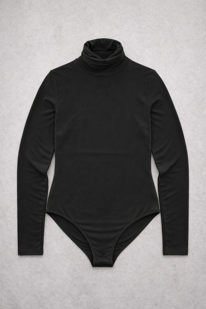 Body Manica Lunga Dolcevita Nero Curvy per Taglie Forti | Leela Lab