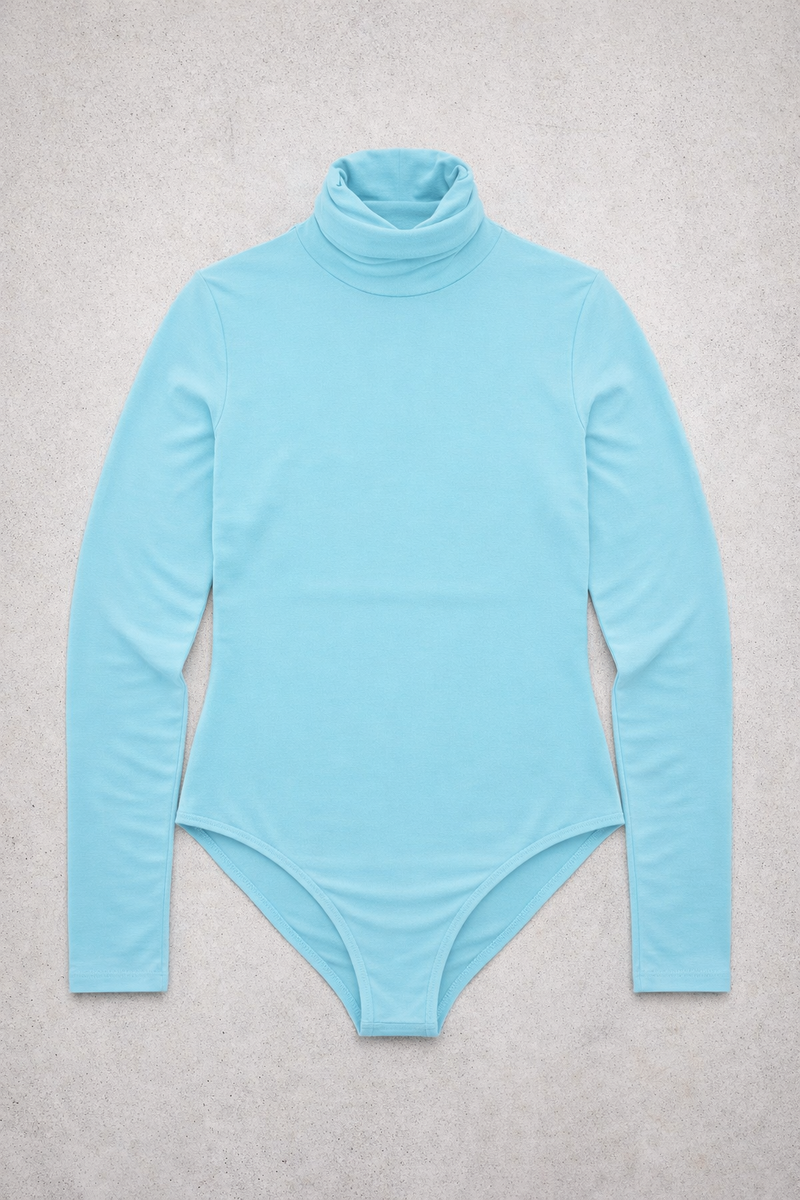 Body Manica Lunga Dolcevita Verde Acqua Curvy per Taglie Forti | Leela Lab