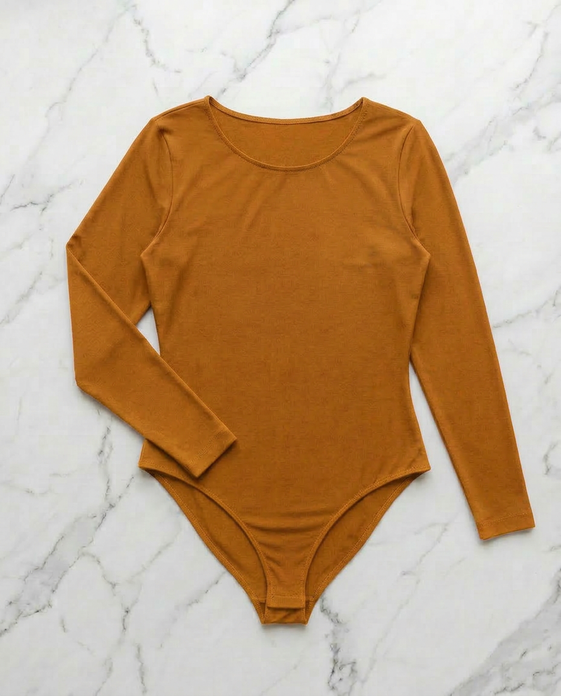 Body Manica Lunga Cammello Curvy per Taglie Forti | Leela Lab