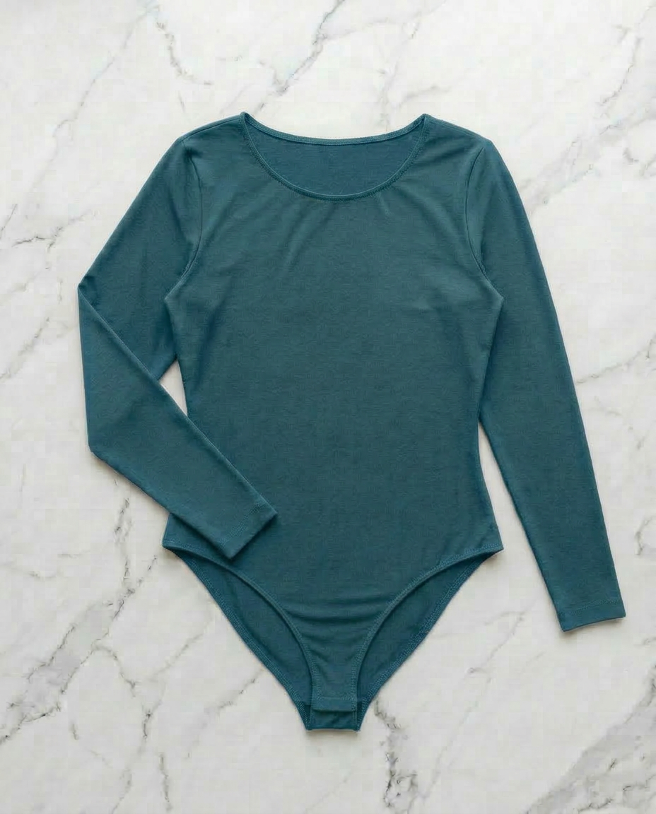 Body Manica Lunga Verde Petrolio Curvy per Taglie Forti | Leela Lab