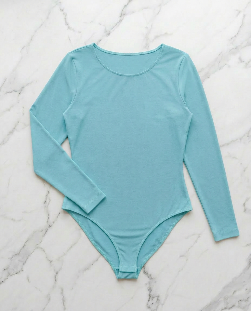 Body Manica Lunga Verde Acqua Curvy per Taglie Forti | Leela Lab